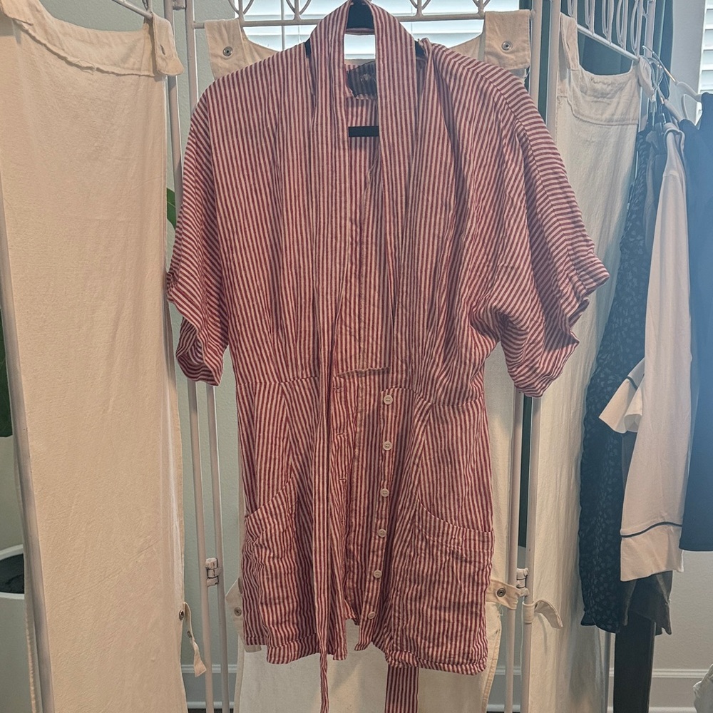 Reformation Red and White Linen Striped Dress